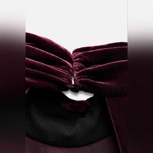 NWT ZARA DRAPED VELVET DRESS ZWβCOLLECTION burgundy - Picture 12 of 13